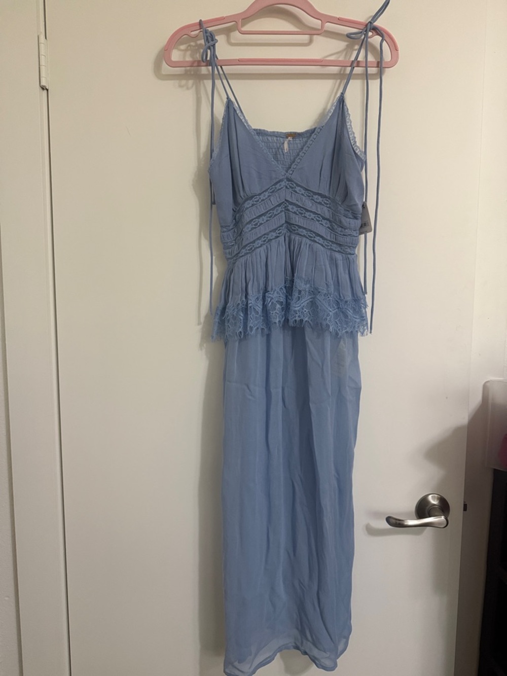 Free People Sky Blue Lace-Trim Maxi Sleep Dress